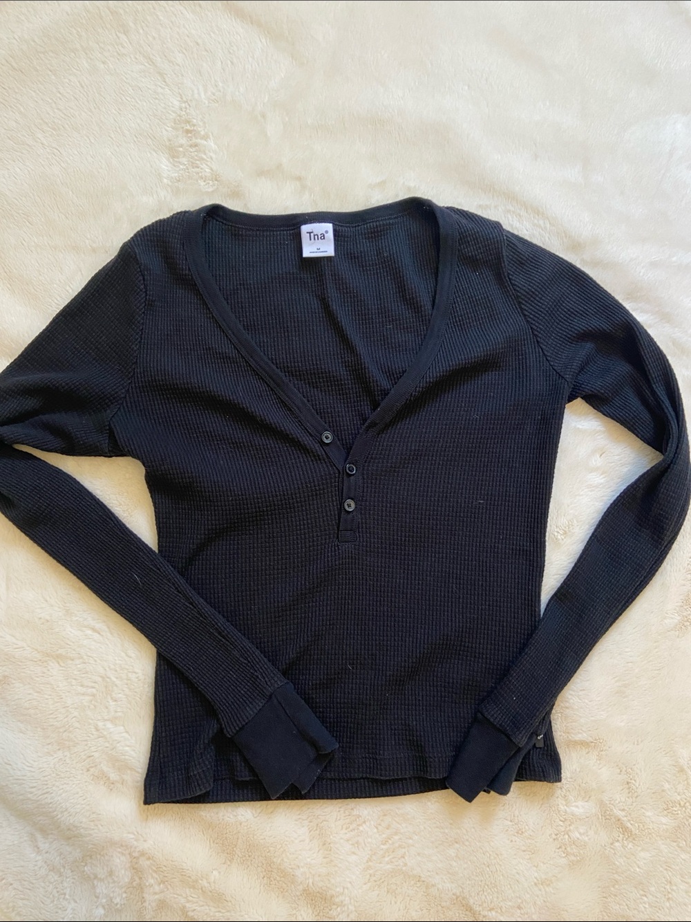 Black TNA waffle knit henley longsleeve